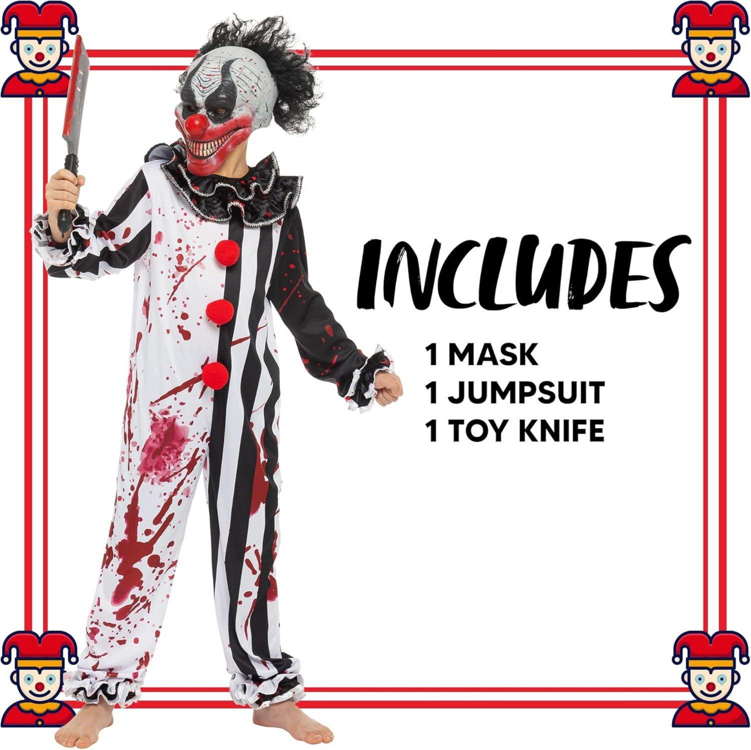 Killer Clown Kostüm Halloween Horror Slasher Jungen S (5-7) Schwarz