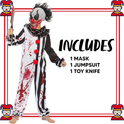 Killer Clown Kostüm Halloween Horror Slasher Jungen S (5-7) Schwarz