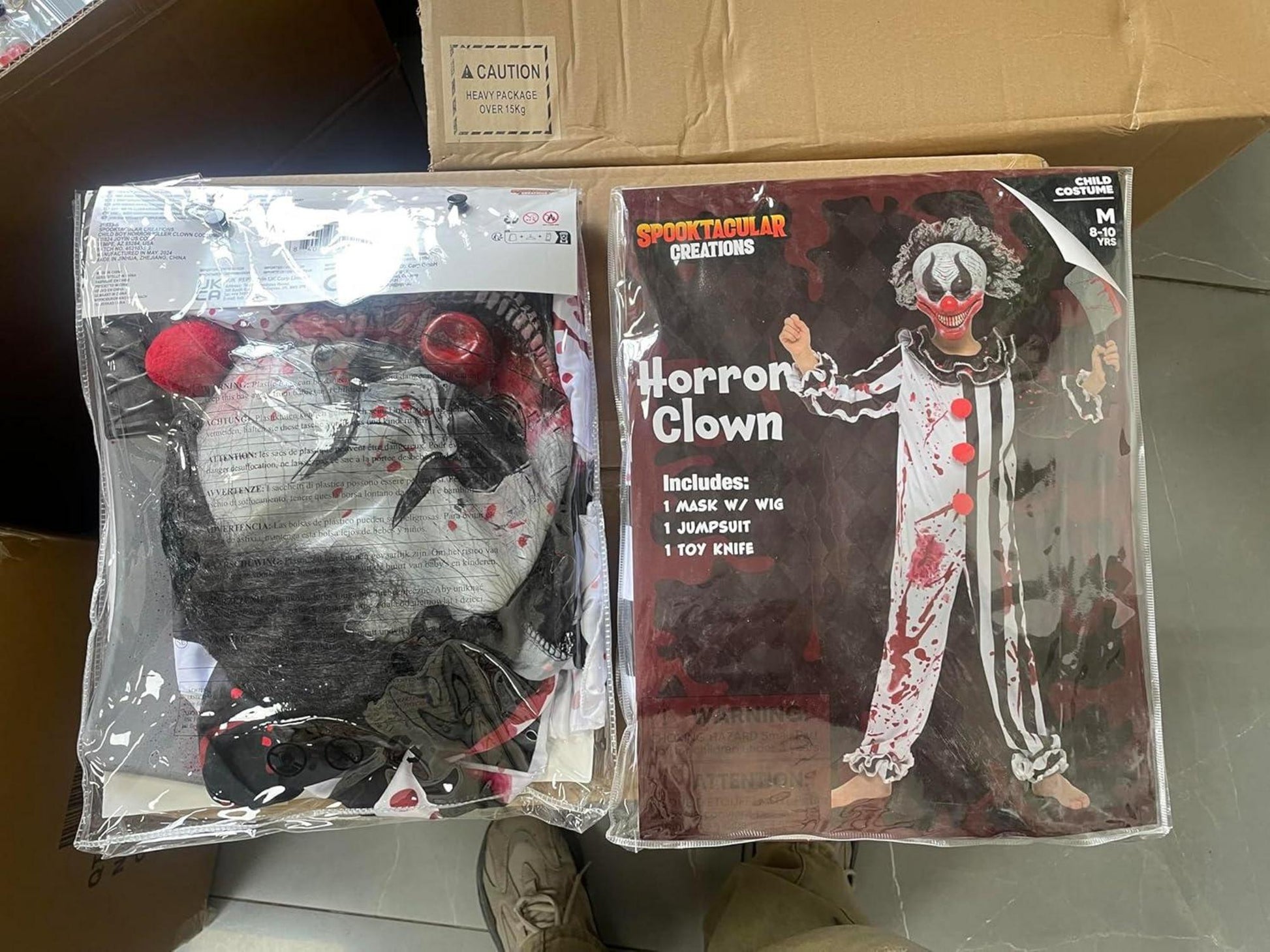 Gruseliges Killer Clown Horror Kostüm für Jungen Halloween Partyrolle SPOOKTACULAR