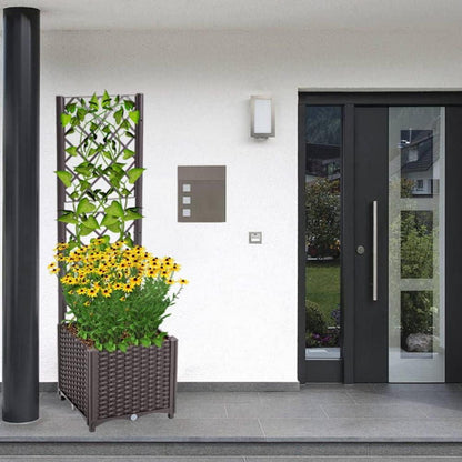 Mingone Pflanzkübel Spalier Rattan Kletterpflanzen Hochbeet mit Selbstbewässerung Braun 40x40cm