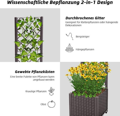 Pflanzkübel Spalier Rattan Kletterpflanzen Hochbeet Selbstbewässerung 40x40cm