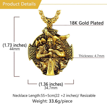 U7 Wikinger Odin Medaille Edelstahl vergoldet Halskette Odins Kreuz 01 Gold