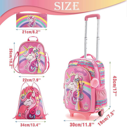 Einhorn Trolley Schulranzen Set für Mädchen mit Lunchbox