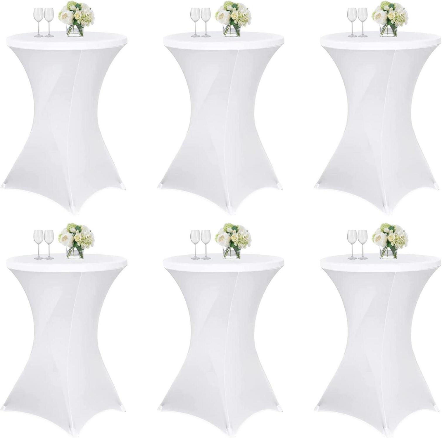 6er Set weiße Spandex Stretch Tischdecken für runde Tische 80cm