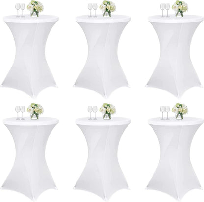 6er Set weiße Spandex Stretch Tischdecken für runde Tische 80cm