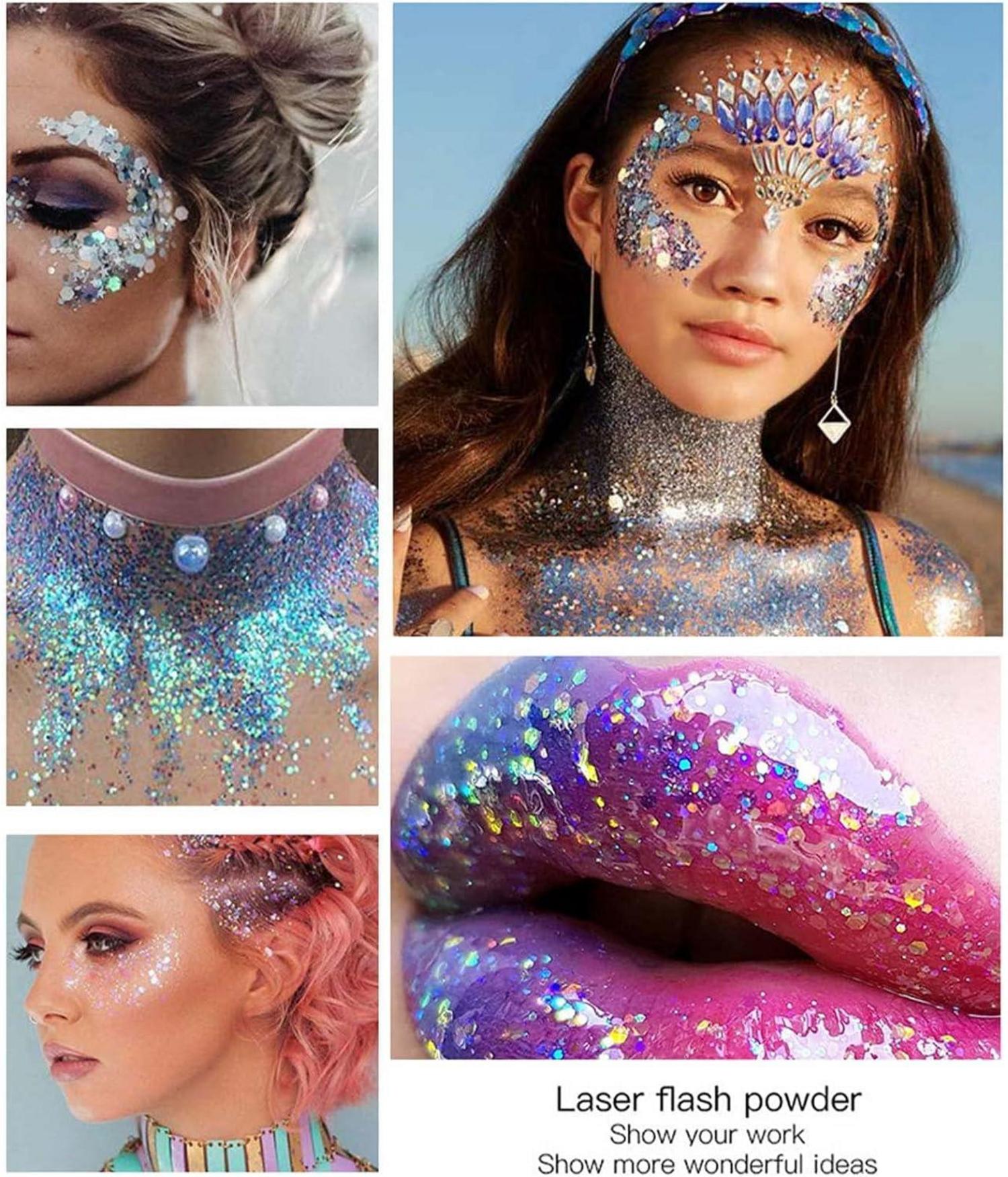 Body Glitter gel set 50ml Mermaid Sequins Chunky Glitter Liquid Kit
