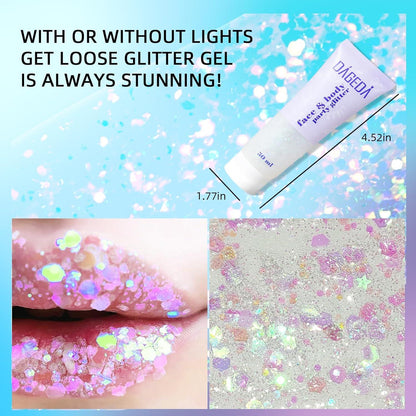 Body Glitter gel 50ml Kit, Mermaid Sequins Chunky Glitter