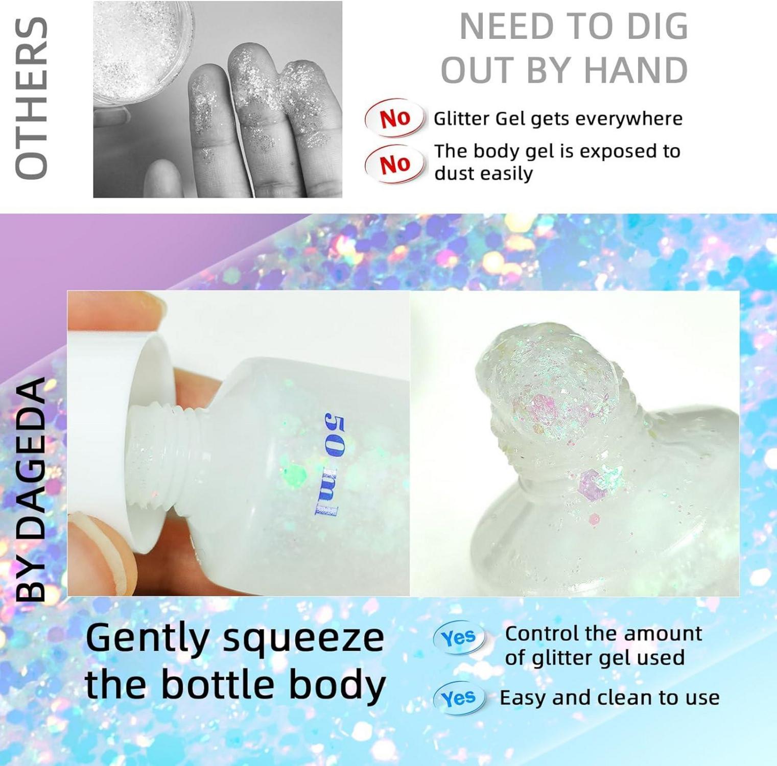 Body Glitter Gel 50ml Set Mermaid Sequins Chunky Glitter Powder Kit White
