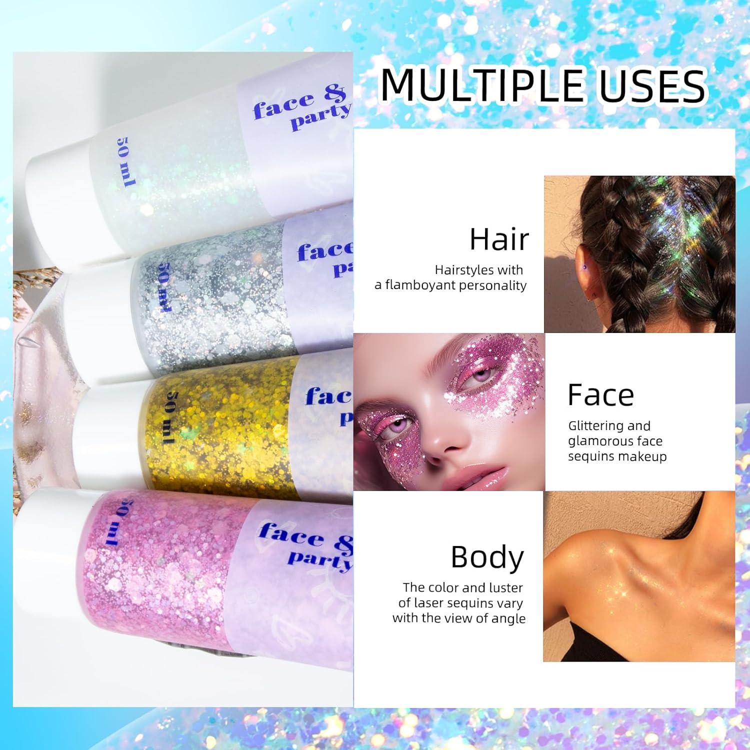 Körperschimmer Gel Glitzer Flüssigkeit Set für Festival Makeup - 50ml