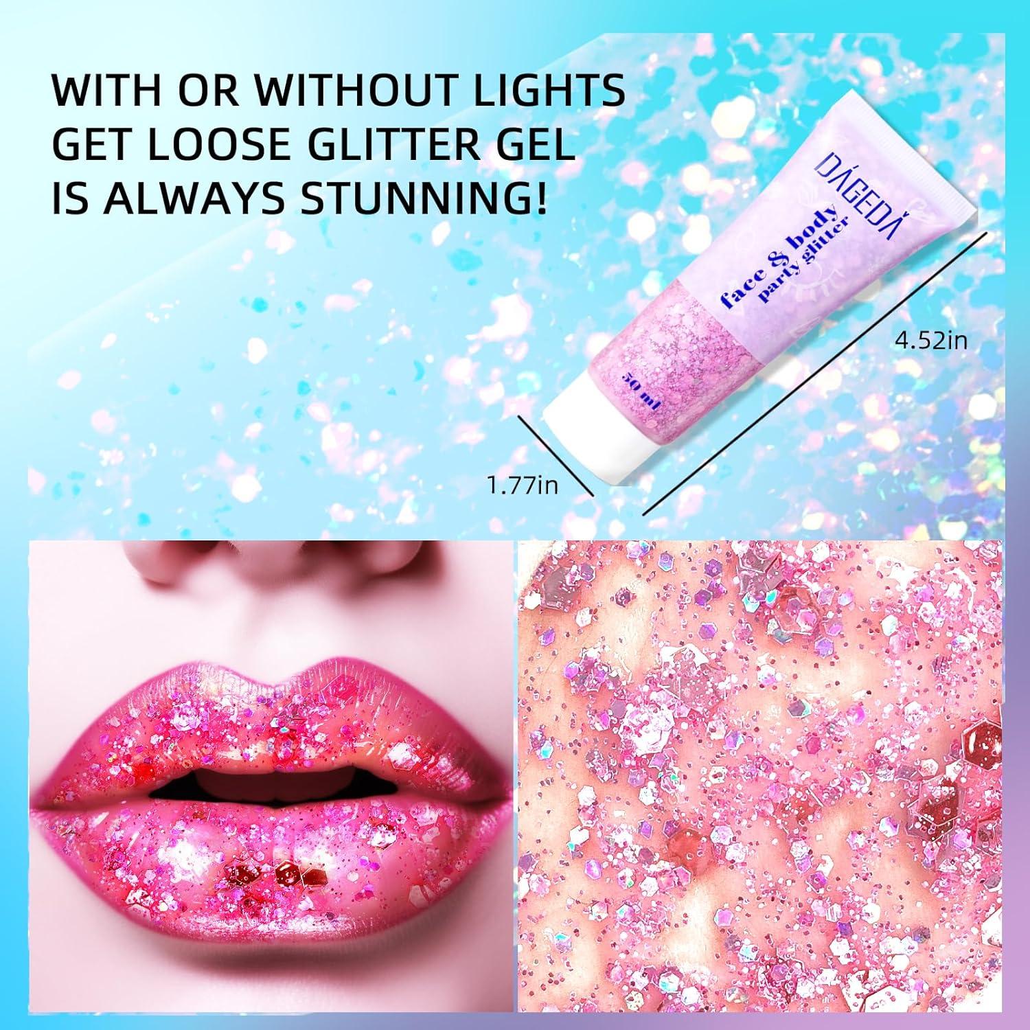 Mermaid Glitter Gel Set 50ml Chunky Powder Festival Makeup Kit Pink
