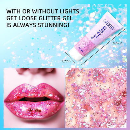 Mermaid Glitter Gel Set 50ml Chunky Powder Festival Makeup Kit Pink