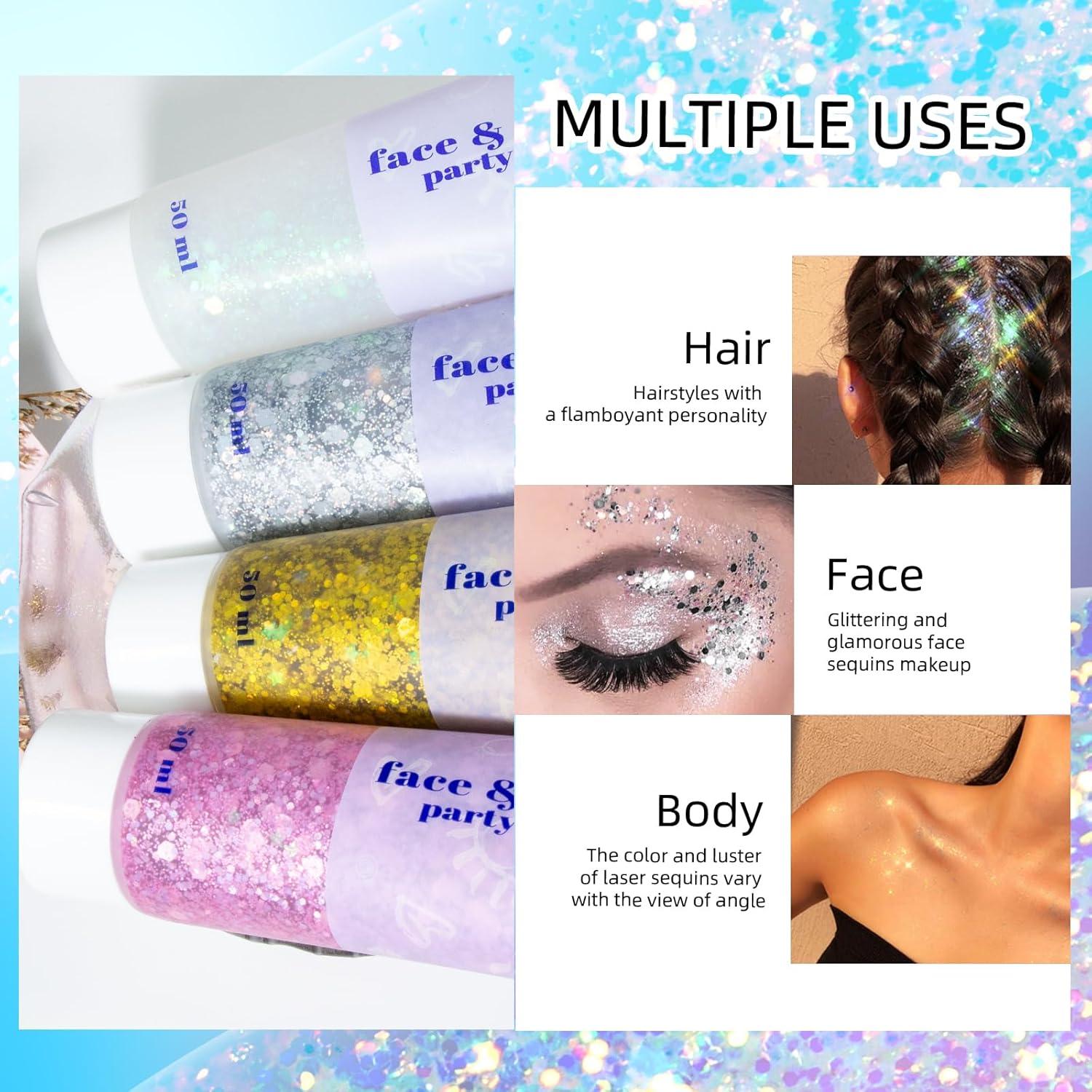 Prreal Glitter Gel Kit 50ml, Mermaid Chunky Sequins Liquid Gel Palette