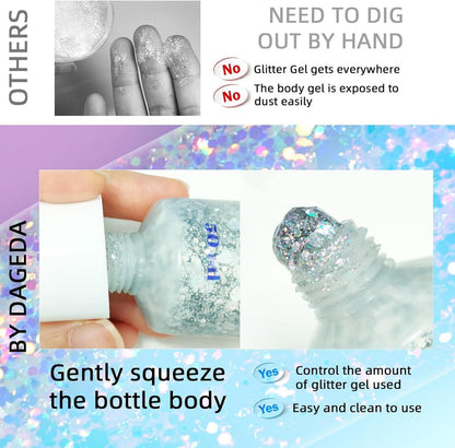 Body Glitter 50ml Mermaid Sequins Chunky Gel Kit Silver Holographic