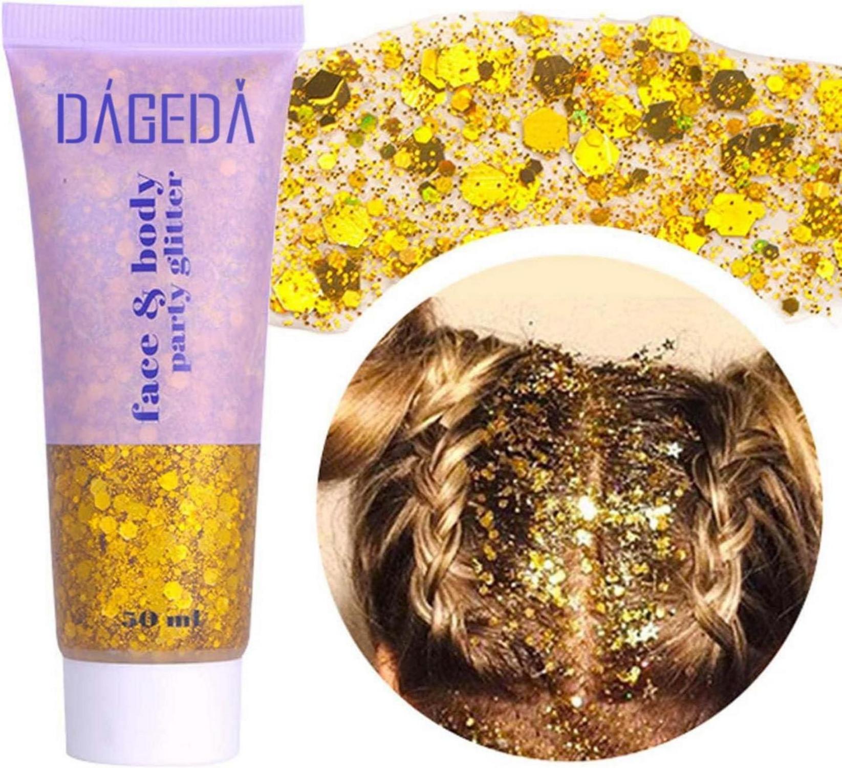 Body Glitter Gel Mermaid Sequins Chunky Liquid Kit 50ml Gold
