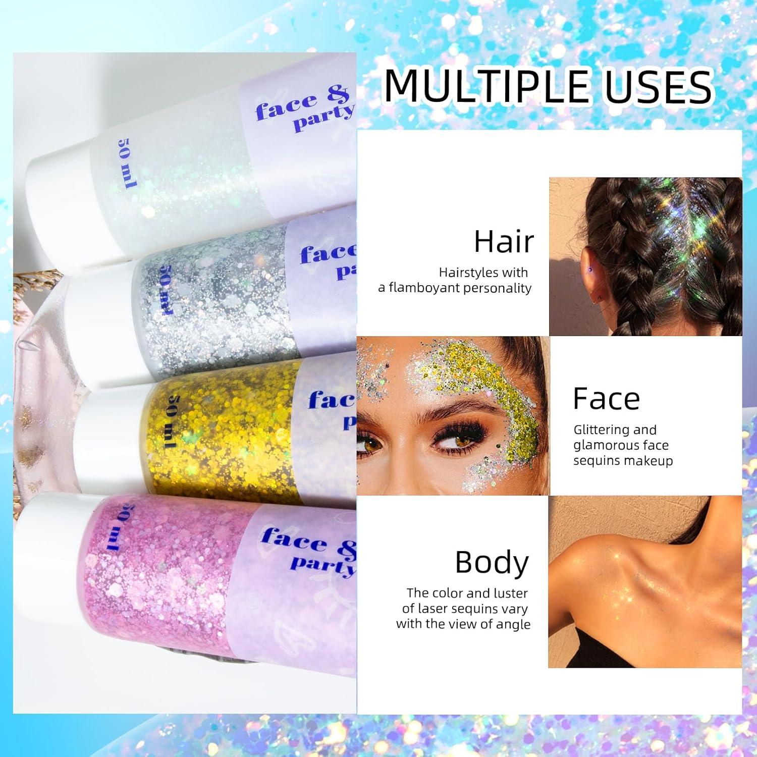 Body Glitter Gel Set 50ml Mermaid Sequins Chunky Liquid Kit