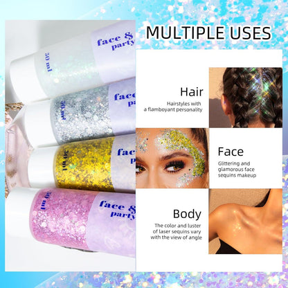 Body Glitter Gel Set 50ml Mermaid Sequins Chunky Liquid Kit