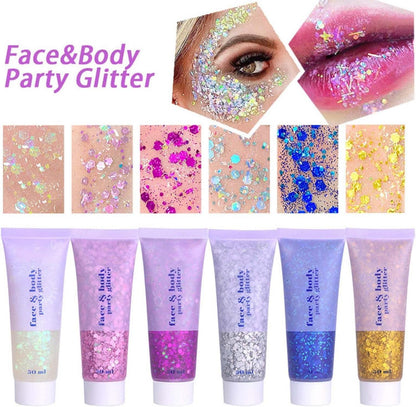 Body Glitter Gel Set 50ml Mermaid Sequins Chunky Liquid Kit Gold