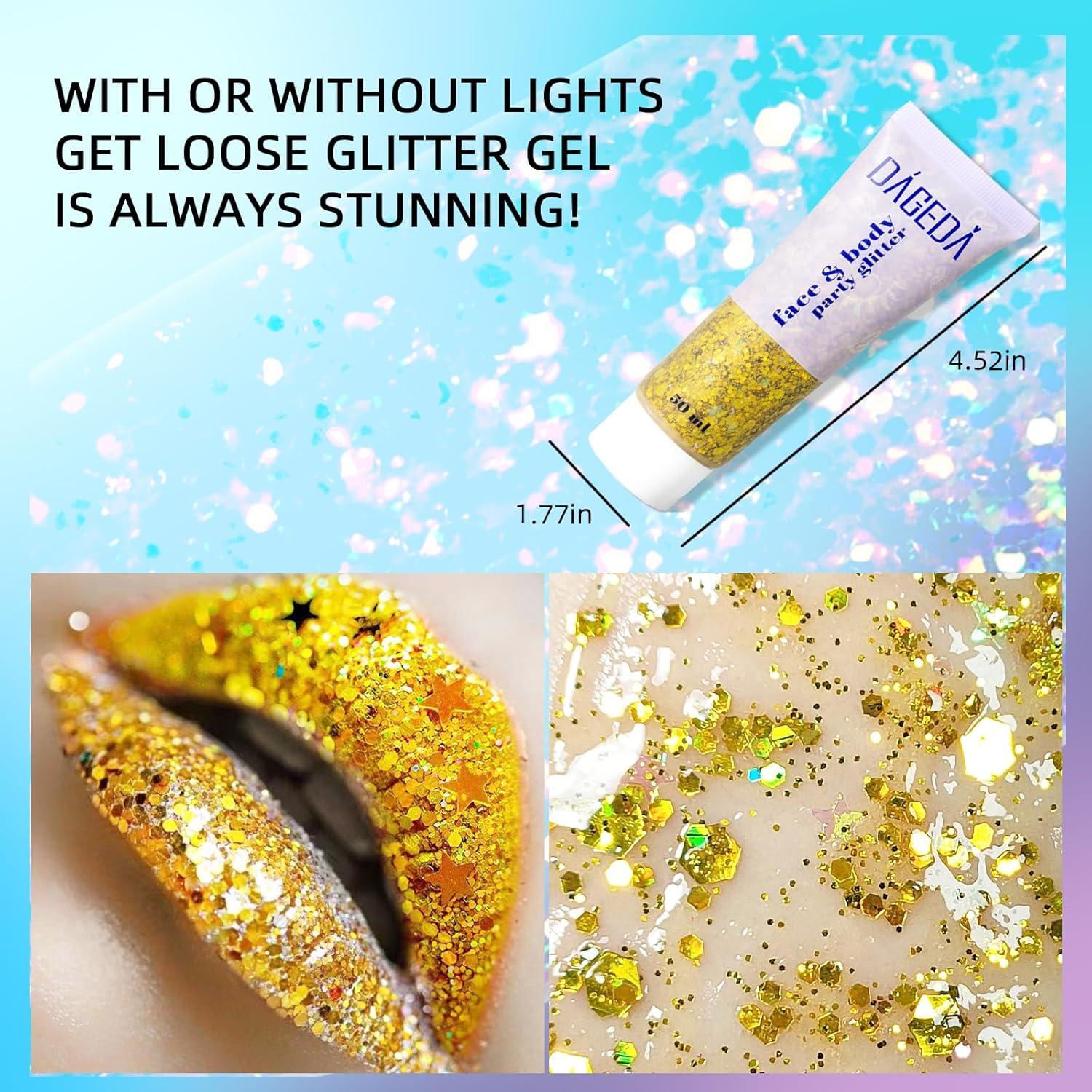 Body Glitter Gel Set 50ml Mermaid Sequins Chunky Liquid Kit Gold