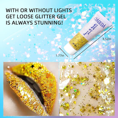 Body Glitter Gel Set 50ml Mermaid Sequins Chunky Liquid Kit Gold