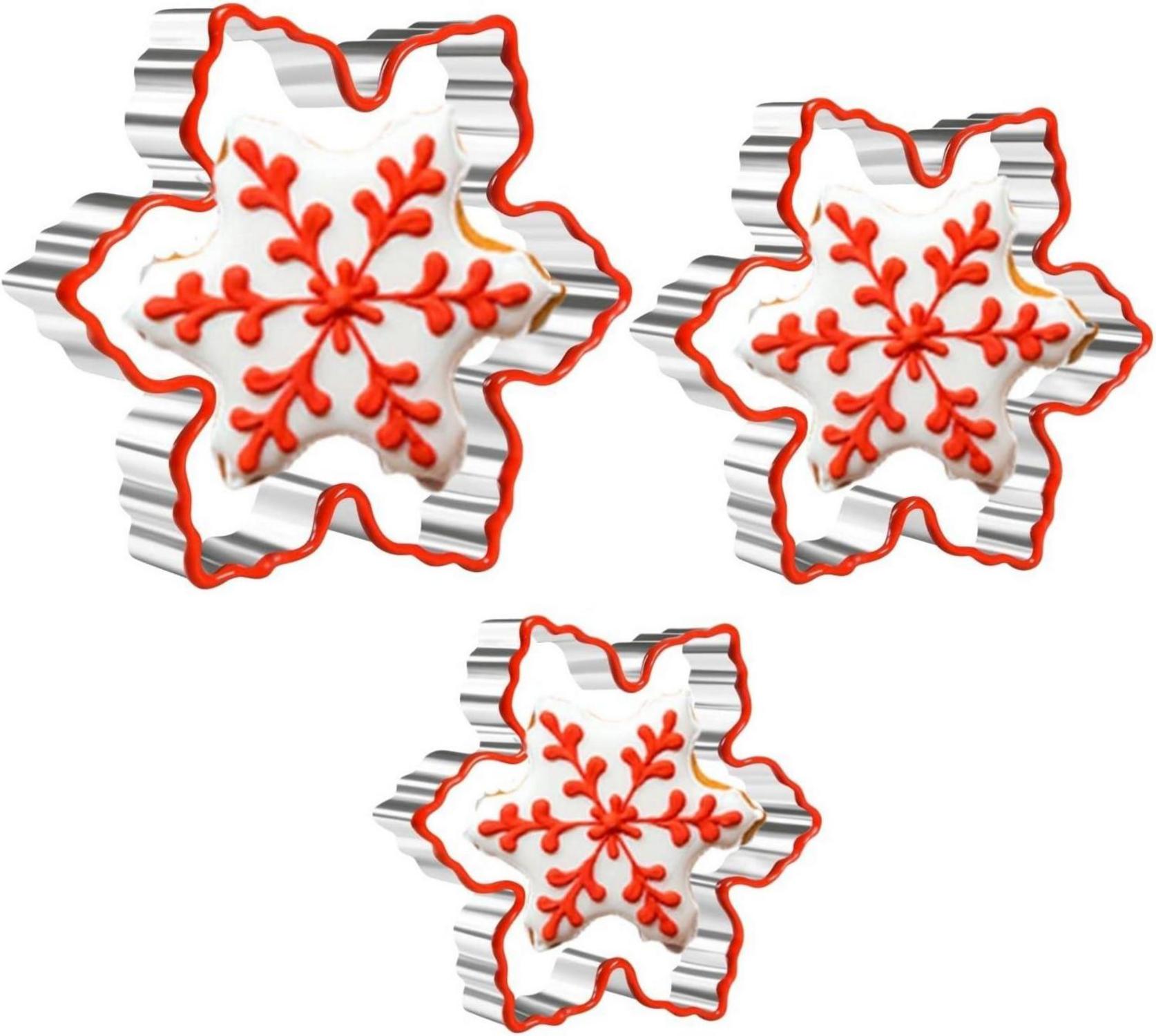 Weihnachts Schneeflocken Ausstecher Set 3-teilig Edelstahl Silikonrand