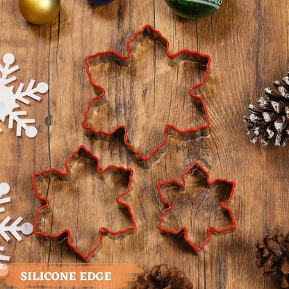3-teiliges Weihnachts Schneeflocken Ausstecher Set Edelstahl Silikon Kekse