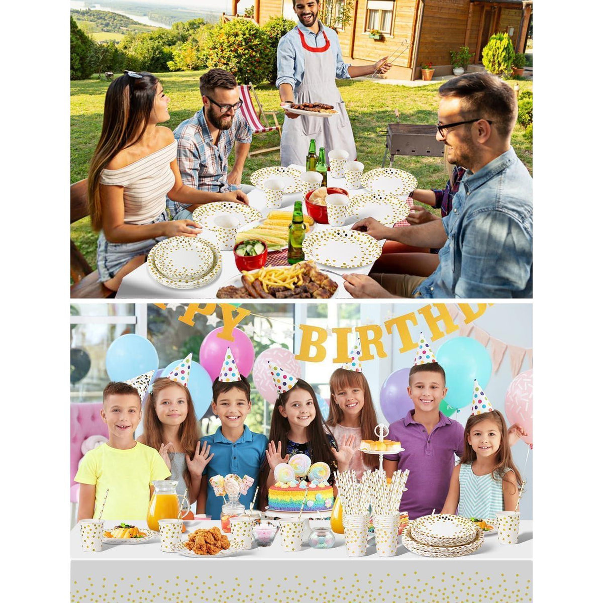 Partygeschirr Set Kindergeburtstag Weißgold für 25 Gäste