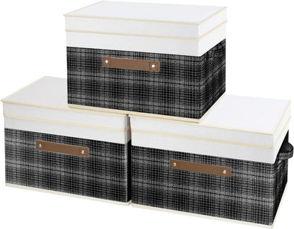 Faltbare Aufbewahrungsbox mit Deckel Schwarz Patchwork Design 38x25x25