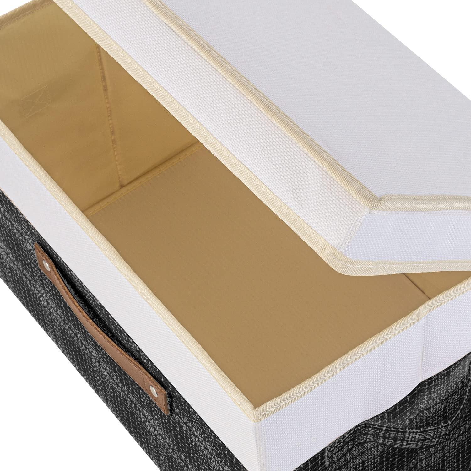 TYEERS Faltbare Stoff Aufbewahrungsbox mit Deckel 38x25x25 cm 3er Set Schwarz