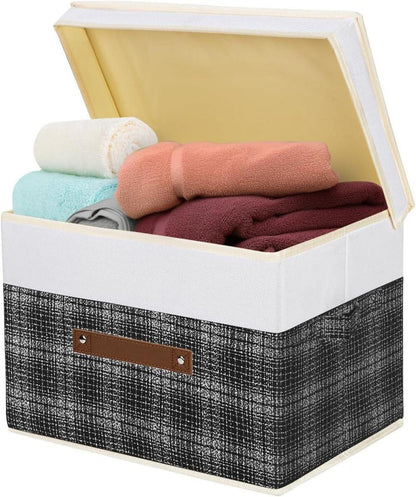 TYEERS Faltbare Stoff Aufbewahrungsbox mit Deckel 38x25x25 cm 3er Set Schwarz