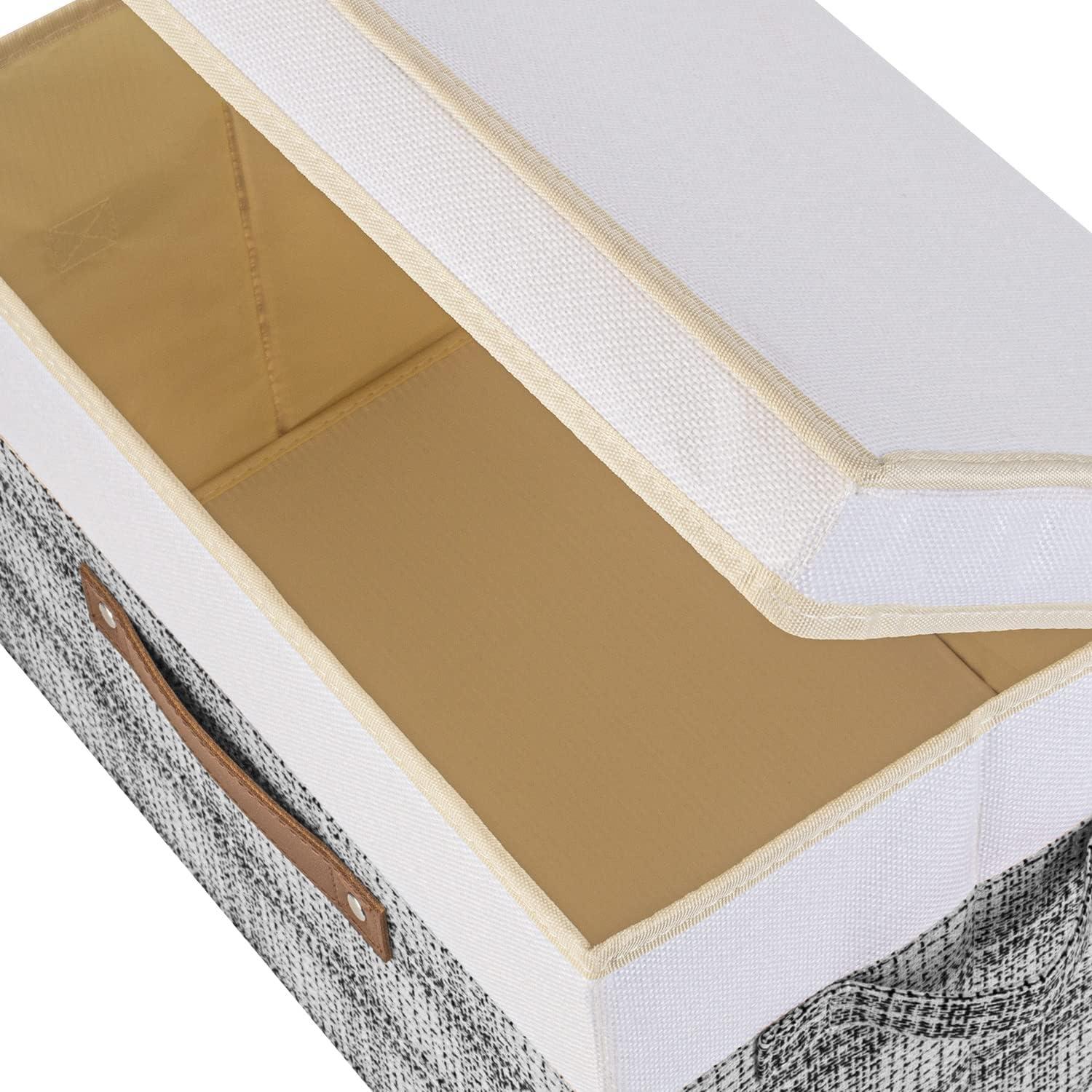 TYEERS Stoff Aufbewahrungsbox mit Deckel 38x25x25cm 3er Set Grau Patchwork
