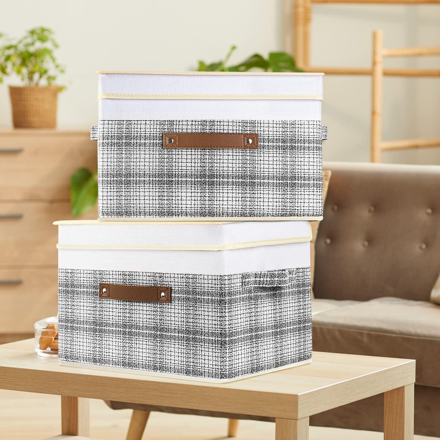 Faltbare Aufbewahrungsbox mit Deckel Patchwork-Design Grau 38x25x25cm