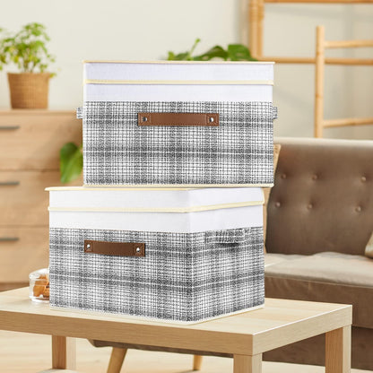 Faltbare Aufbewahrungsbox mit Deckel Patchwork-Design Grau 38x25x25cm