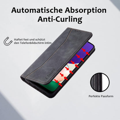 Handyhülle Samsung Galaxy A72: Premium Leder, Ständer, Kartenfach - Schwarz