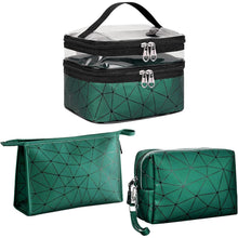 3er Set Kosmetiktasche Grün Transparent Doppellagig PVC+PU Rautenmuster Unisex