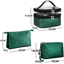 3er Set Kosmetiktasche Grün Transparent Doppellagig PVC+PU Rautenmuster Unisex