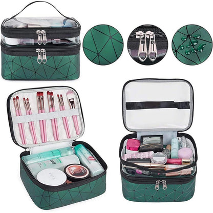 3er Set Kosmetiktasche Grün Transparent Doppellagig PVC+PU Rautenmuster Unisex