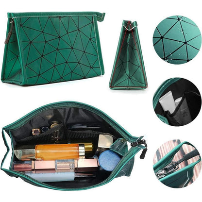 3er Set Kosmetiktasche Grün Transparent Doppellagig PVC+PU Rautenmuster Unisex