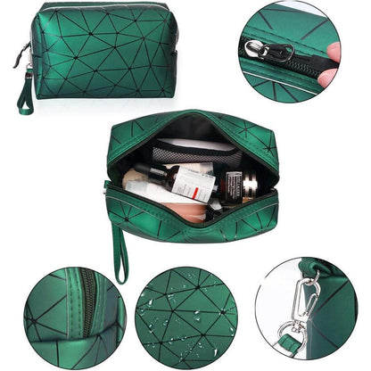 3er Set Kosmetiktasche Grün Transparent Doppellagig PVC+PU Rautenmuster Unisex