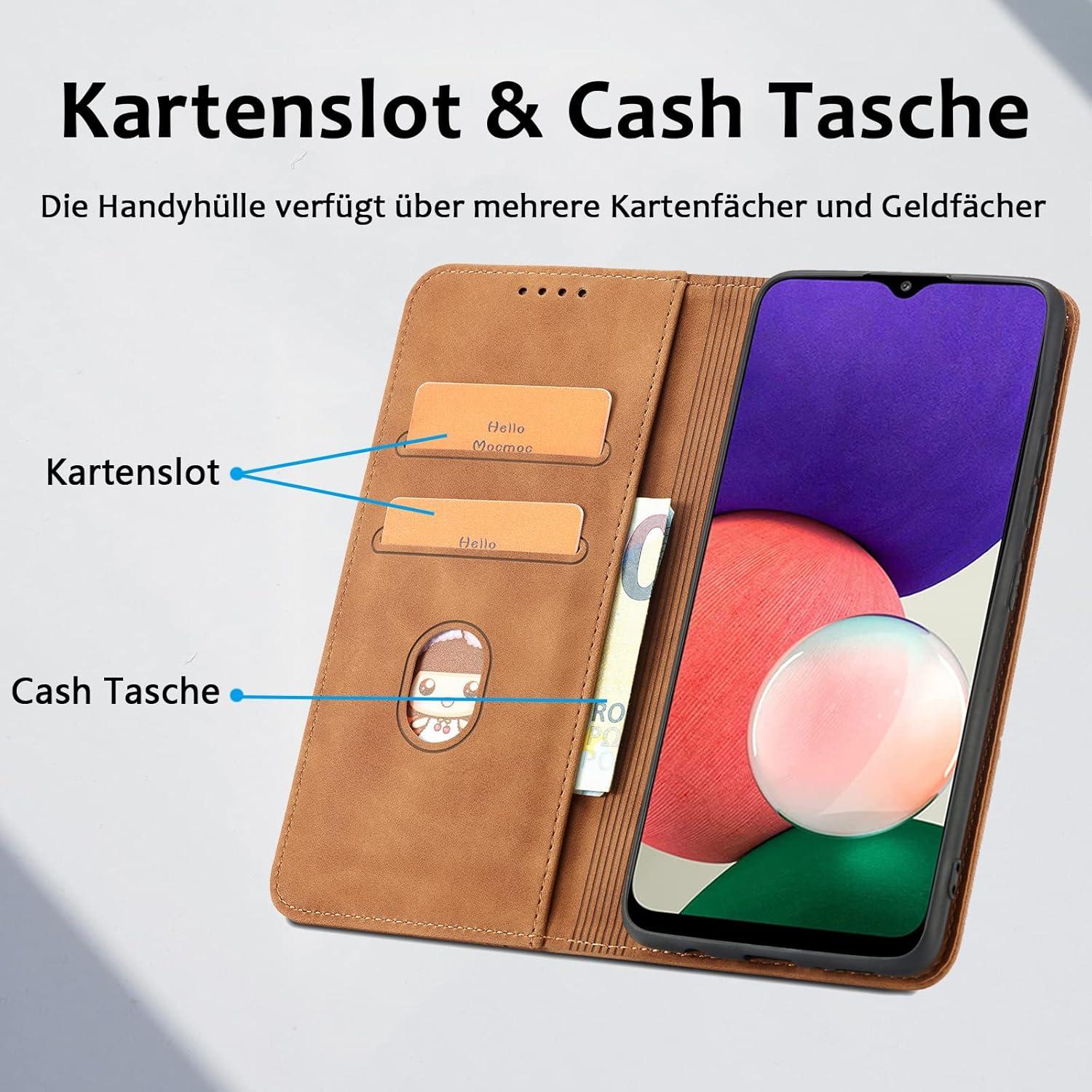 Samsung Galaxy A72 Hülle Leder Magnet Ständer Kartenfach Braun