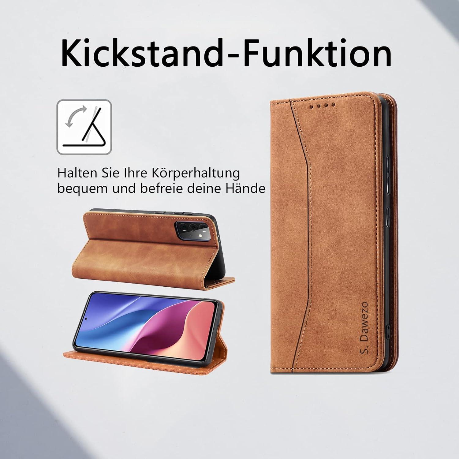 Samsung Galaxy A72 Hülle Leder magnetisch Ständer Kartenfach Braun