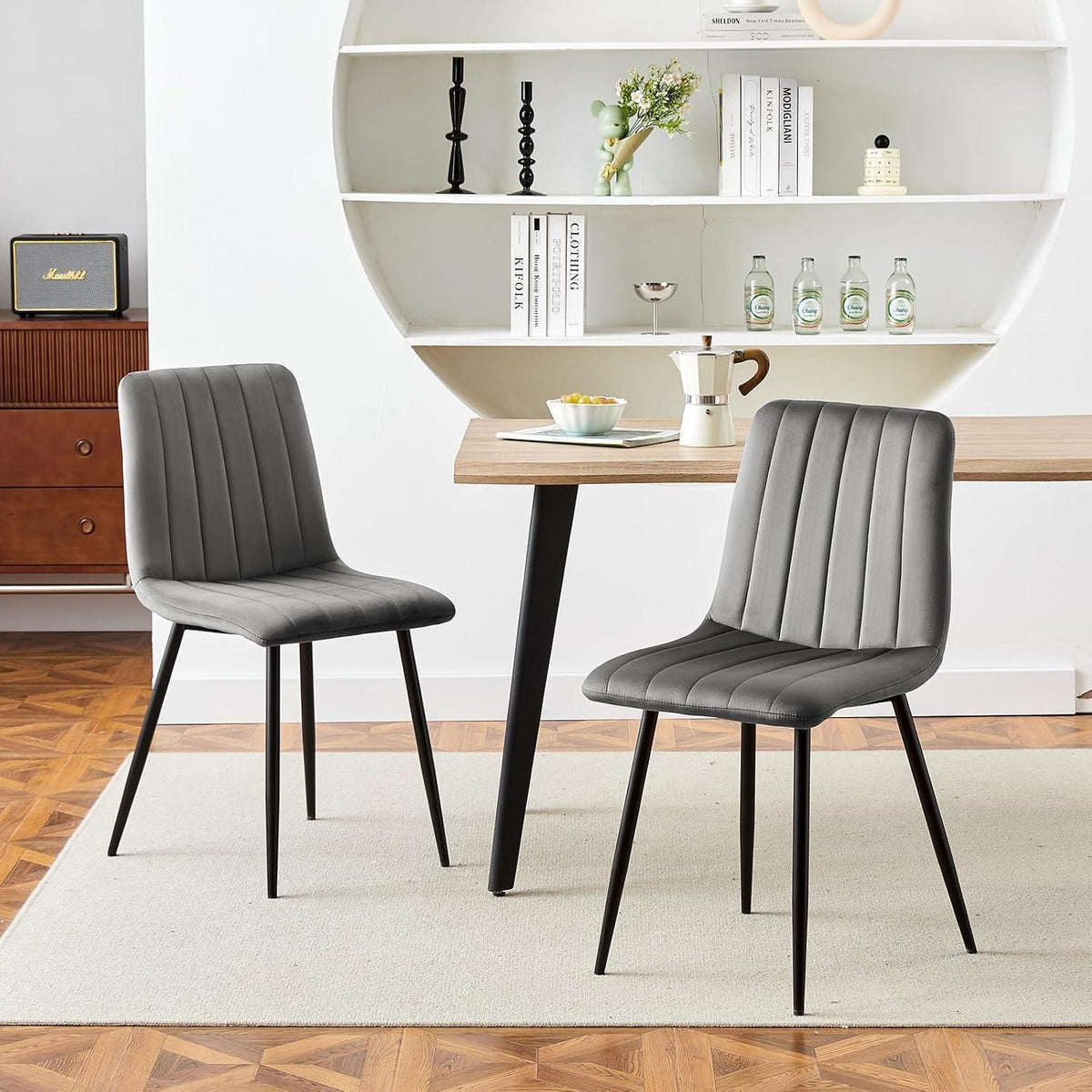 Samt Esszimmerstühle 4er Set Grau – Bequeme Polsterstühle