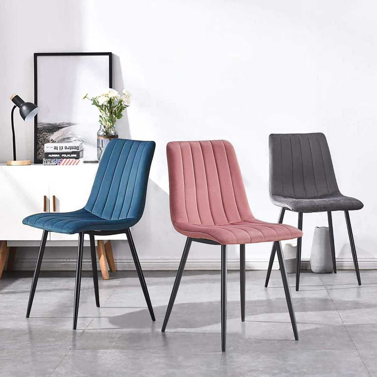 Samt Esszimmerstühle 4er Set Grau – Bequeme Polsterstühle