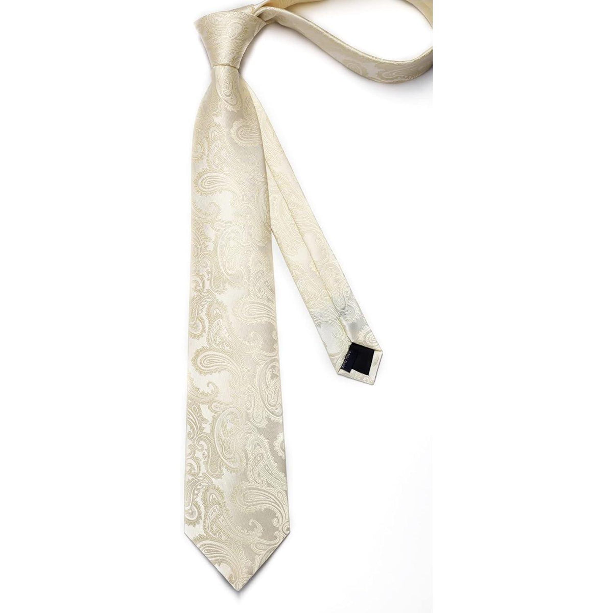Herren Krawatten Set mit Einstecktuch & Manschettenknöpfen – Seide Paisley Beige/Champagner
