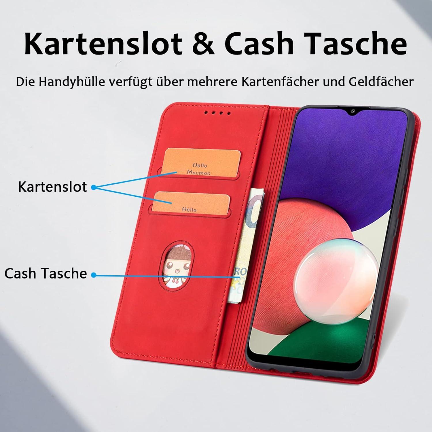 Samsung Galaxy A72 Hülle PU Leder magnetisch Ständer Kartenfach Rot