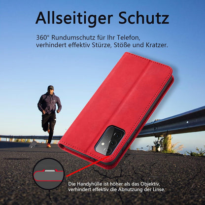 Samsung Galaxy A72 Hülle - Premium Leder, magnetisch, Ständer, Kartenfach, Rot