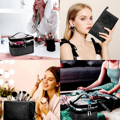 Kosmetiktasche Set Schwarz 3 Stück Doppellagig