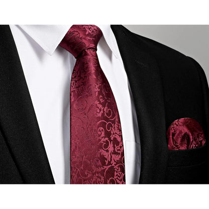 Herren Krawatten Set Seide Paisley mit Einstecktuch & Manschettenknöpfen