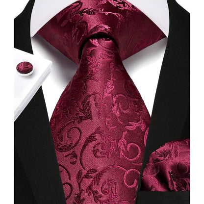 Herren Krawatten Set Seide Paisley mit Einstecktuch & Manschettenknöpfen