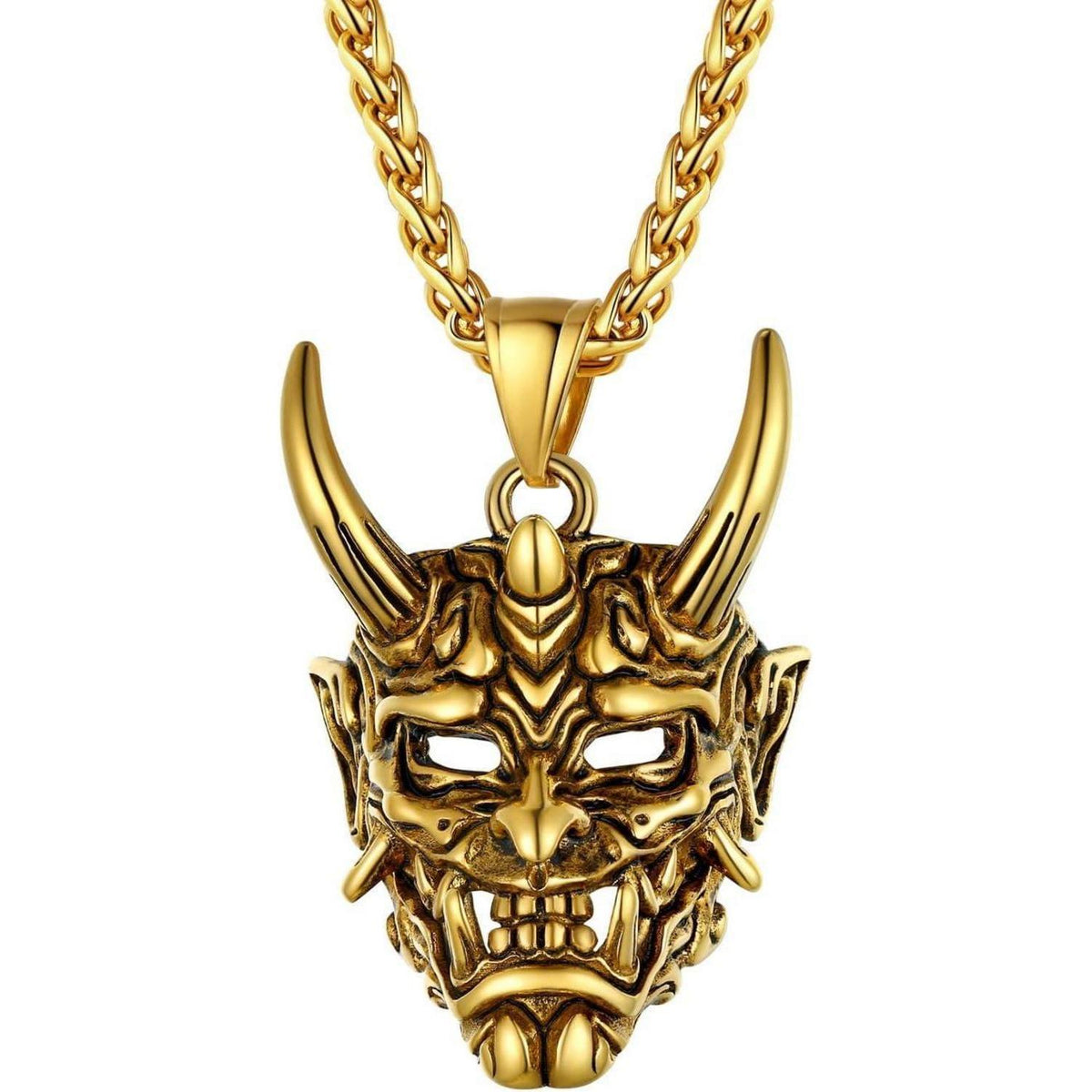 Herren Halskette Dämonenschädel Gold Edelstahl Gothic Hip Hop Rock Kette
