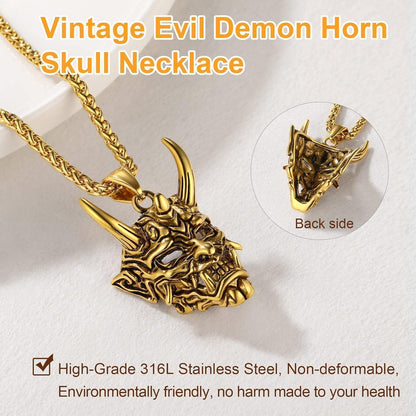 Herren Halskette Dämonenschädel Gold Edelstahl Gothic Hip Hop Rock Kette
